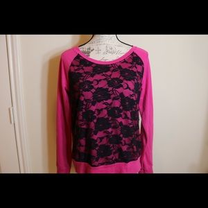 New w Tags Bongo pink black lace long slv sweater